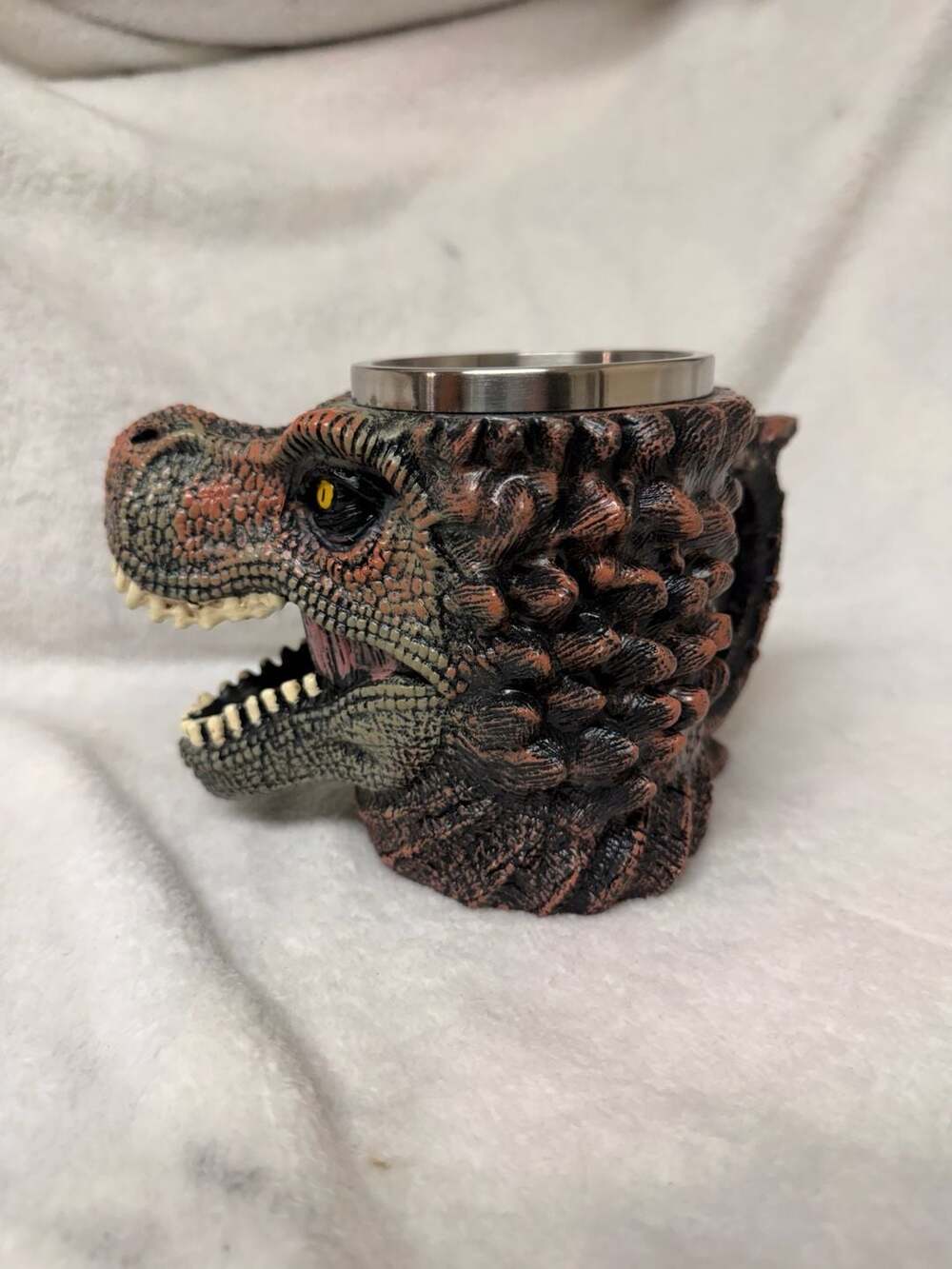 Jurassic 3D T-Rex Dinosaur Head Skull Coffee Mug Stainless Steel Liner - Picture 3 of 9